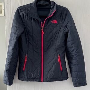 The North Face Black Quilted Jacket with Pink Zippers